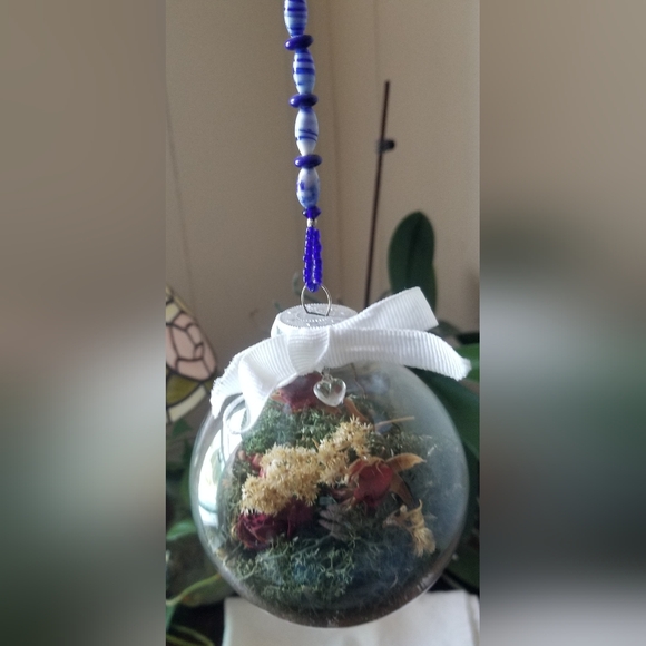 New! Handcrafted Witch Ball with Blue Lampwork Beads - Picture 2 of 3